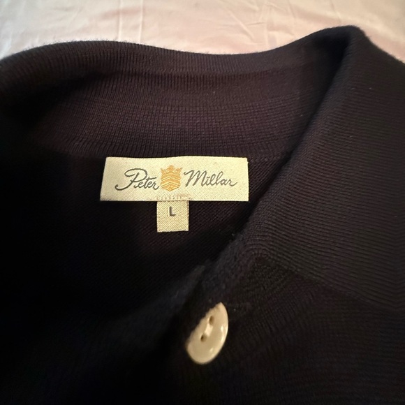 Peter Millar Black V-Neck Long Sleeve Polo Golf Sweater Size Large MSRP $295 - Picture 4 of 8